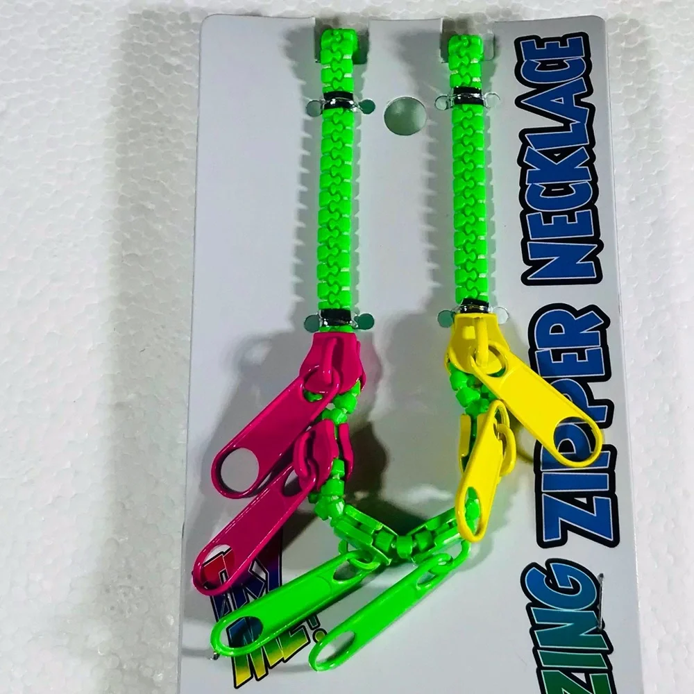 Neon Green Zipper Retro Statement Streetwear Necklace